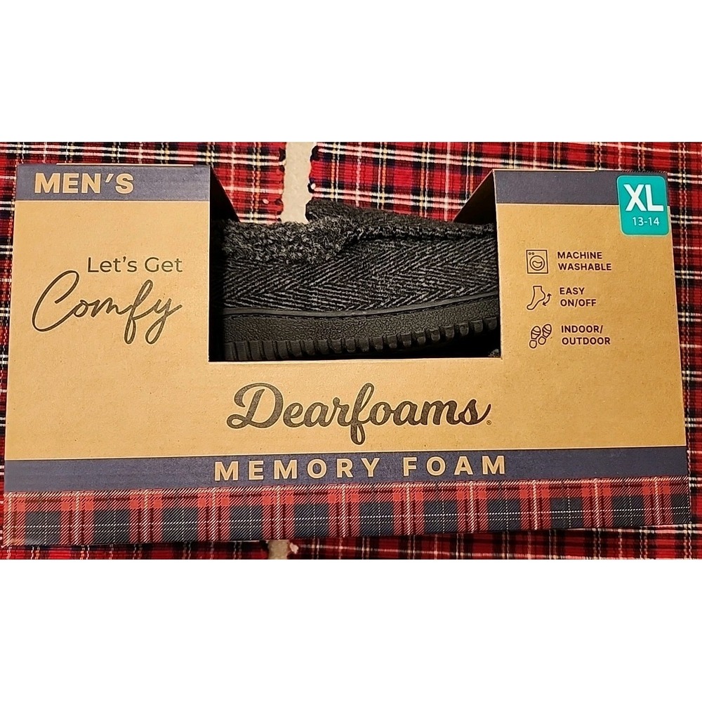 Dearfoam Mens Slippers new in box- XL 13-14 Black Memory Foam